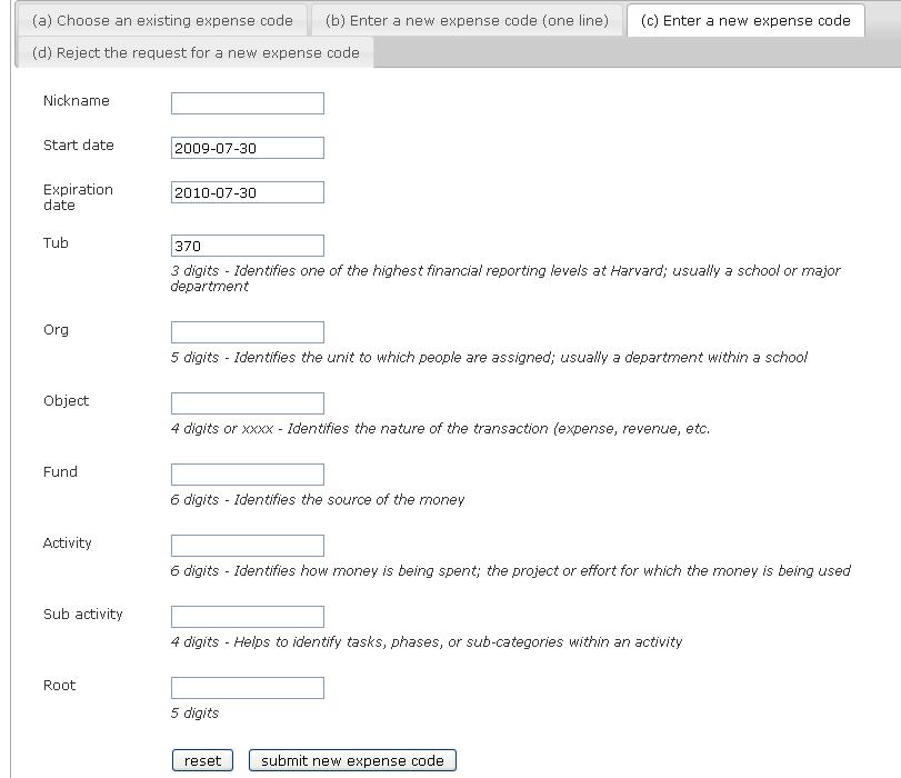 Entering an expense code in pieces